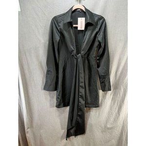 Missguided Shirt Womens 0 Black Satin Pullover Long Sleeve Collared‎ Top Ladies